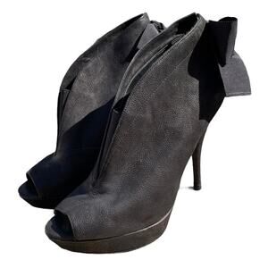 Vera Wang Shoes Royce Bow Back Leather Stiletto Peep Toe Ankle Bootie 9M y2K